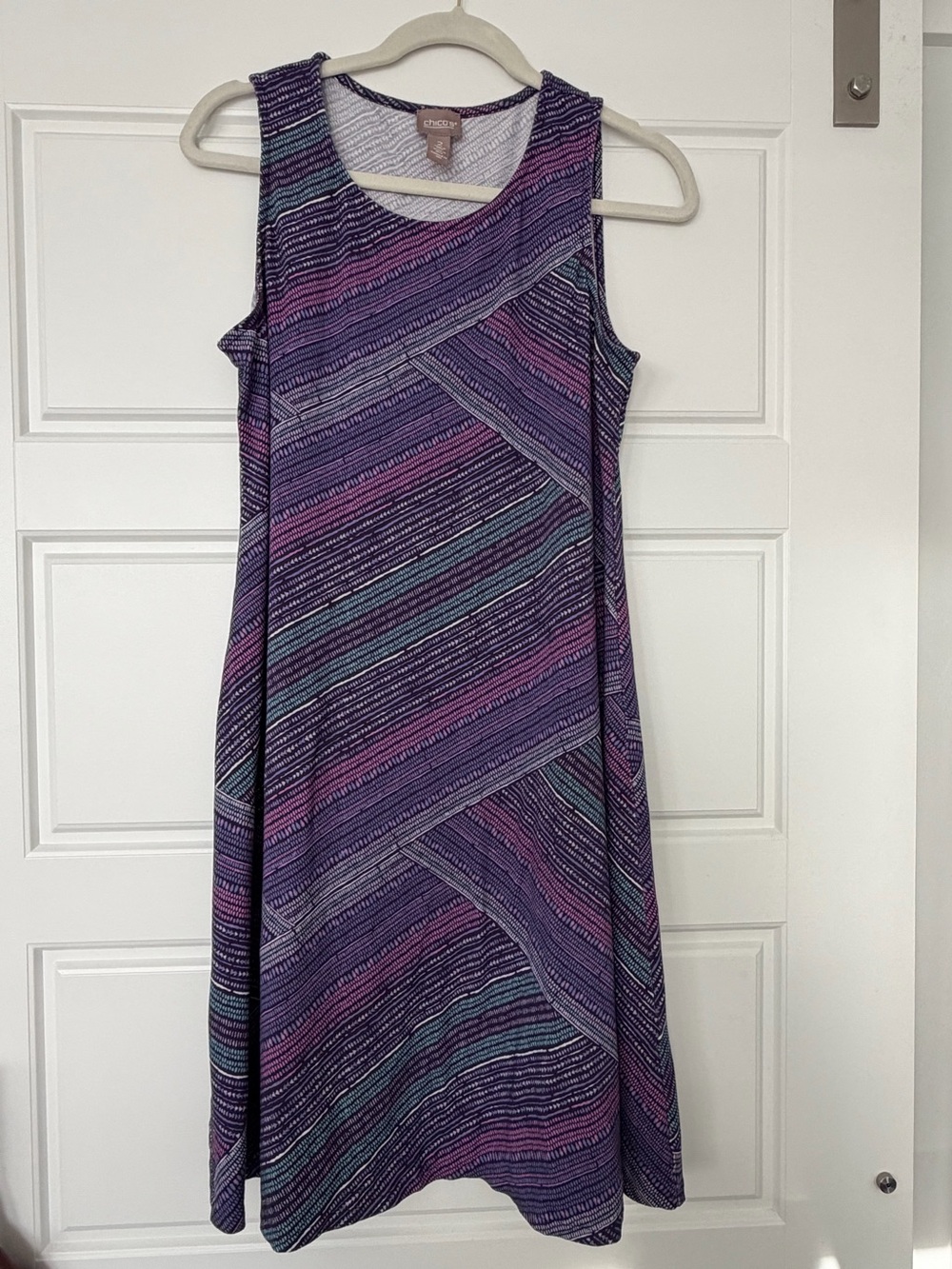 Chico's Purple Striped Sleeveless Midi Dress